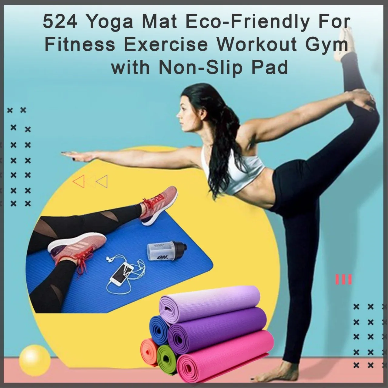 0524_Yoga Mat Eco-Friendly For Fitness Exercise Workout Gym with Non-Slip Pad (180x60xcm) Color may very