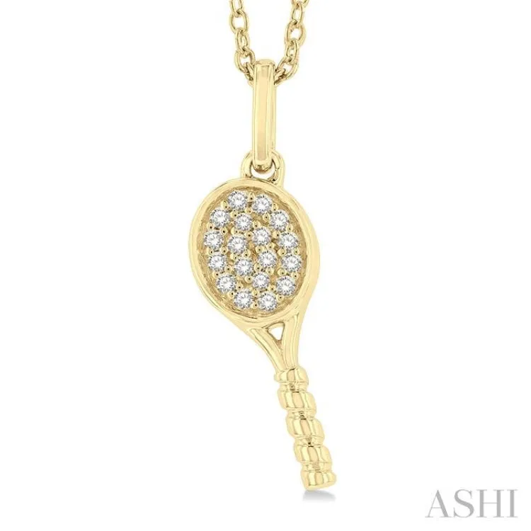 1/10 ctw Petite Tennis Racket Round Cut Diamond Fashion Pendant With Chain in 10K Yellow Gold