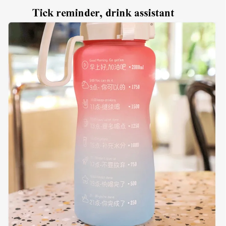 2000ml Frosted Gradient Color Large-Capacity Sports Water Cup Outdoor Portable Straw Water Bottle( Black and White)