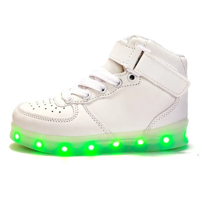 2017 New Kids Boys Girls USB Charger Led Light Shoes High Top Luminous Sneakers casual Lace Up Dance Shoes Unisex Sportswear