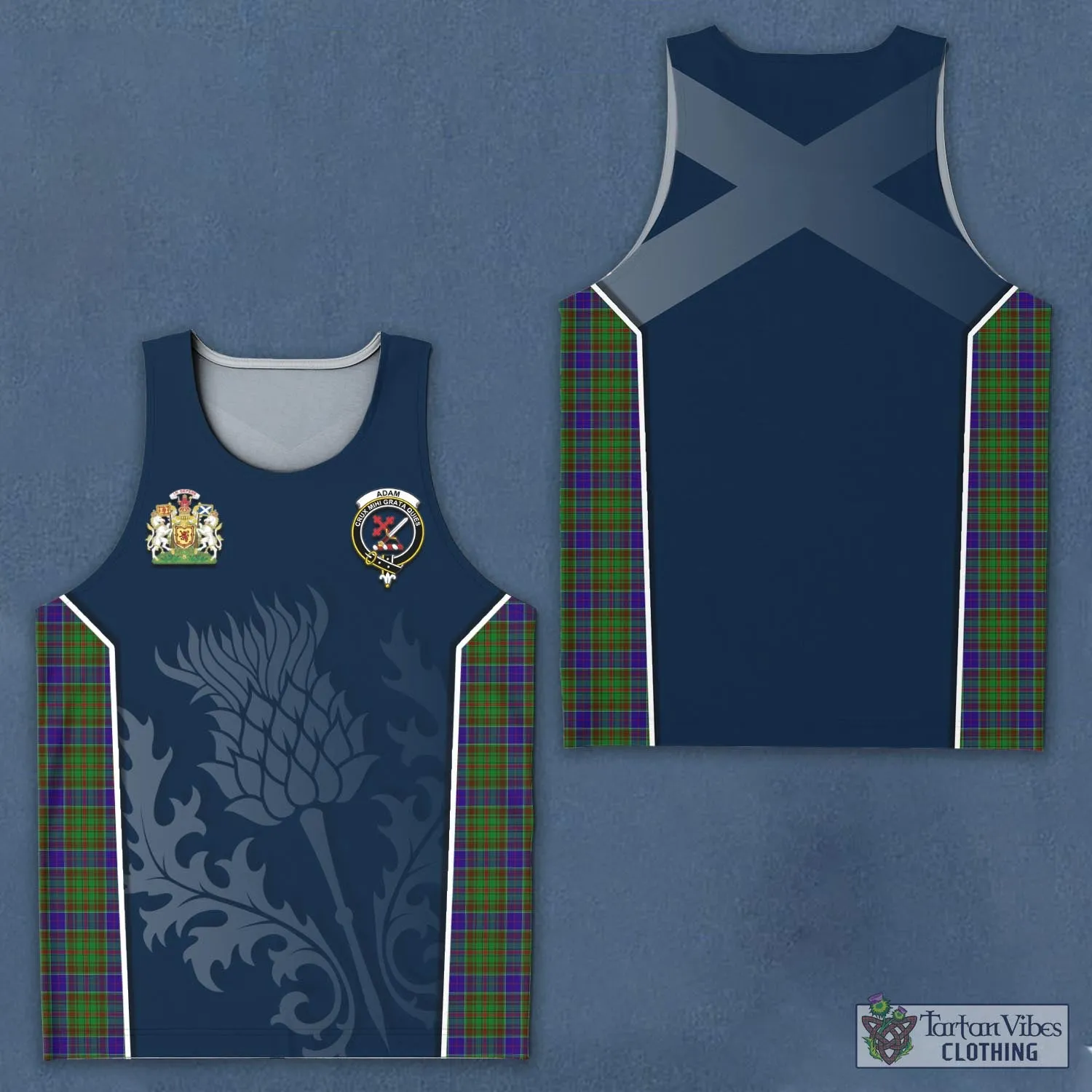 Adam Tartan Men's Tanks Top with Family Crest and Scottish Thistle Vibes Sport Style