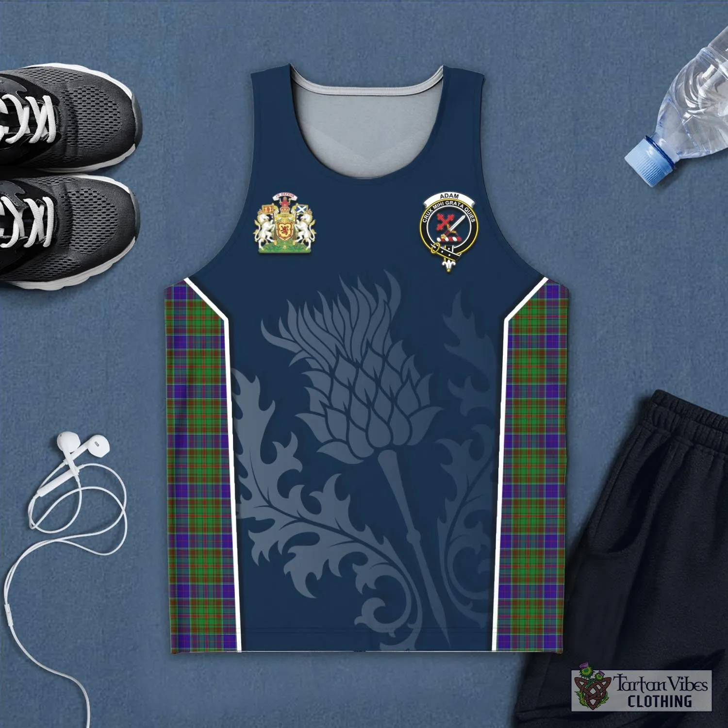 Adam Tartan Men's Tanks Top with Family Crest and Scottish Thistle Vibes Sport Style