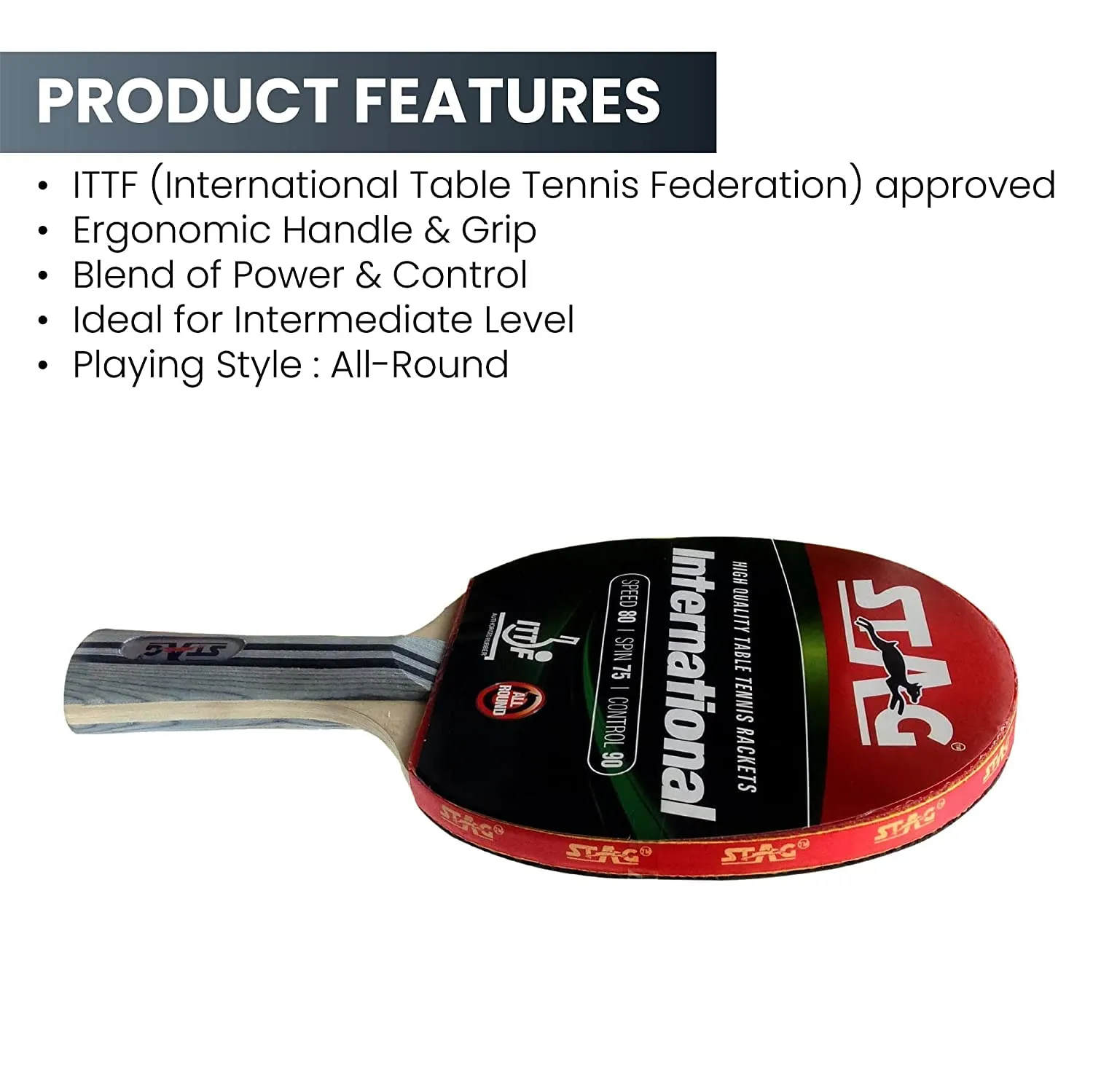 Advanced Series Table Tennis (T.T) Racket| Pro Performance Training T.T Racquet| Premium ITTF Approved Rubber| Custom Designed Comfortable Ergonomic Grip Paddle