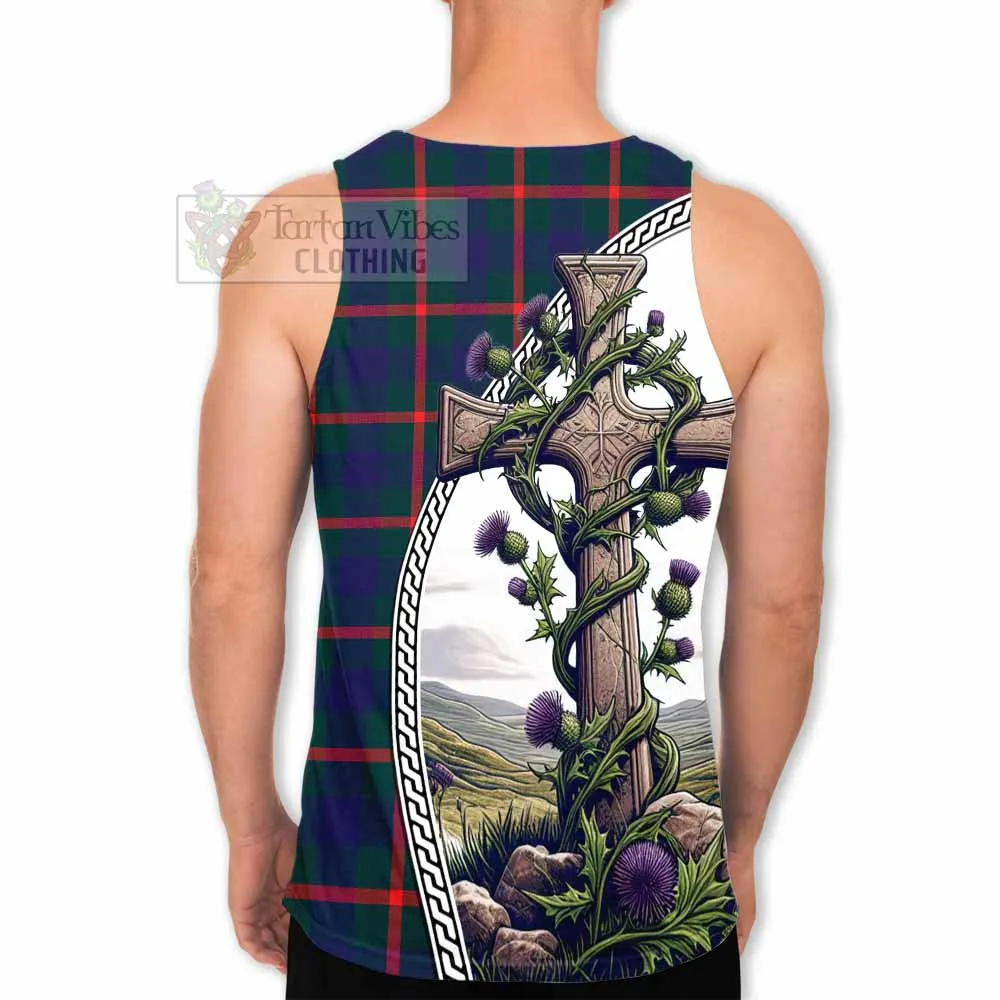 Agnew Tartan Men's Tank Top with Family Crest and St. Andrew's Cross Accented by Thistle Vines