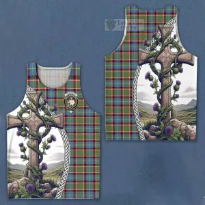 Aikenhead Tartan Men's Tank Top with Family Crest and St. Andrew's Cross Accented by Thistle Vines