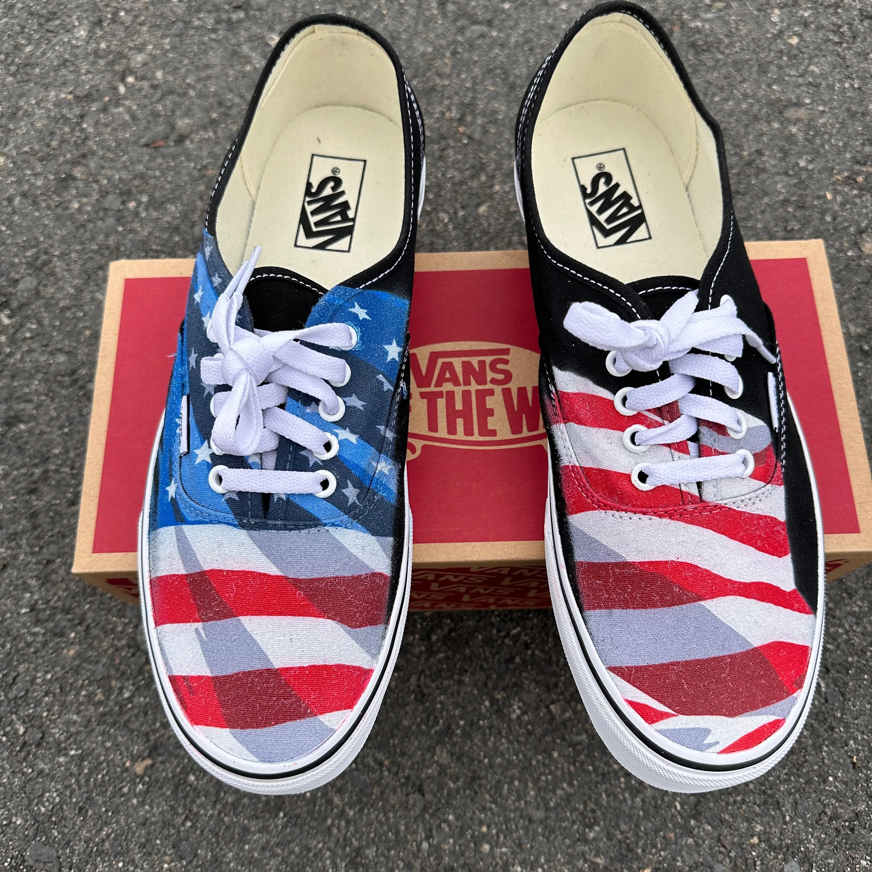 American Flag Patriotic Red White And Blue - Black Custom Vans Shoes