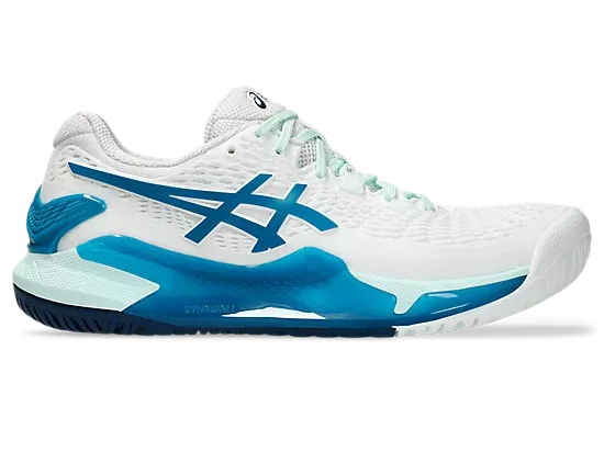 Asics Gel Resolution 9 Women's Tennis Shoes White/Teal Blue