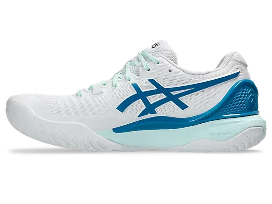 Asics Gel Resolution 9 Women's Tennis Shoes White/Teal Blue