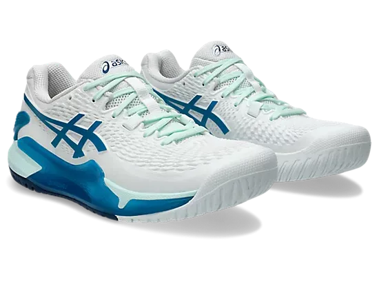 Asics Gel Resolution 9 Women's Tennis Shoes White/Teal Blue