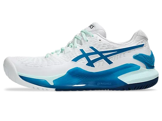 Asics Gel Resolution 9 Women's Tennis Shoes White/Teal Blue