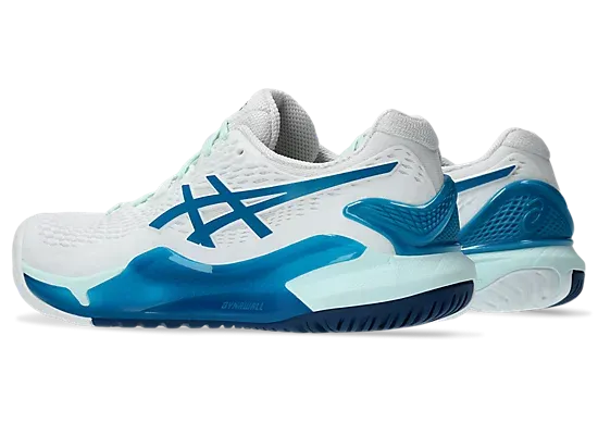 Asics Gel Resolution 9 Women's Tennis Shoes White/Teal Blue