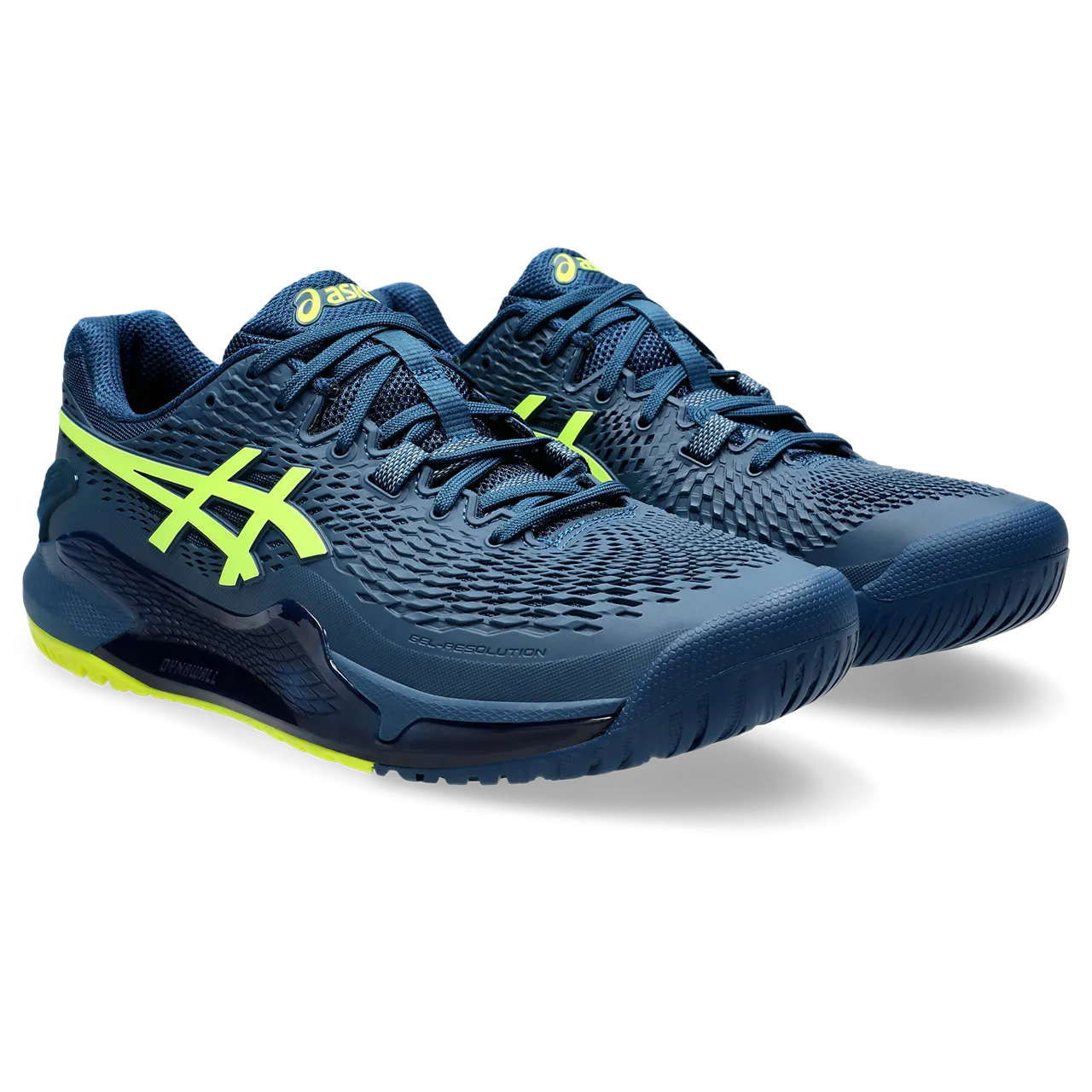 Asics Men's Gel Resolution 9 Tennis Shoes Mako Blue Safety Yellow