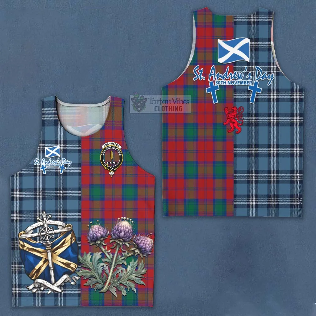 Auchinleck (Affleck) Tartan Men's Tank Top Happy St. Andrew's Day Half Tartan Style