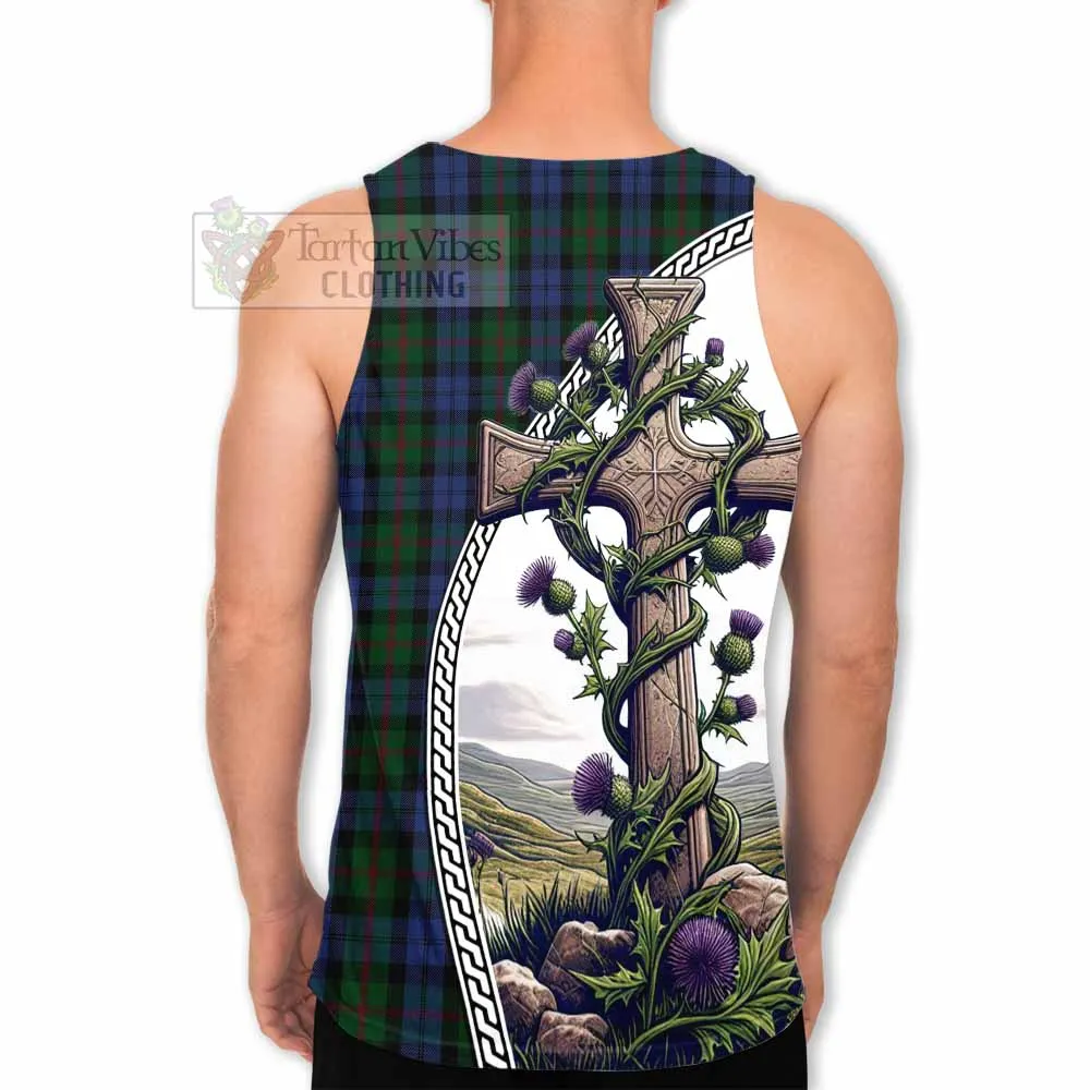 Baird Tartan Men's Tank Top with Family Crest and St. Andrew's Cross Accented by Thistle Vines