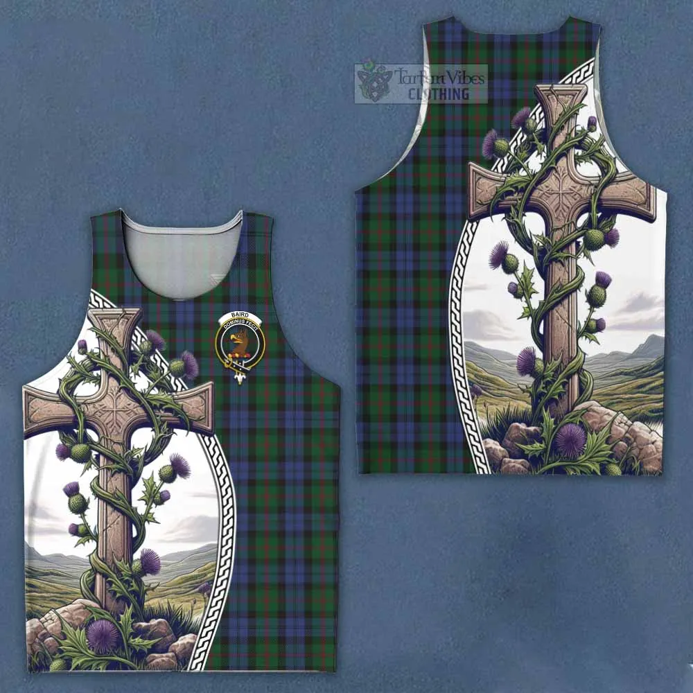 Baird Tartan Men's Tank Top with Family Crest and St. Andrew's Cross Accented by Thistle Vines