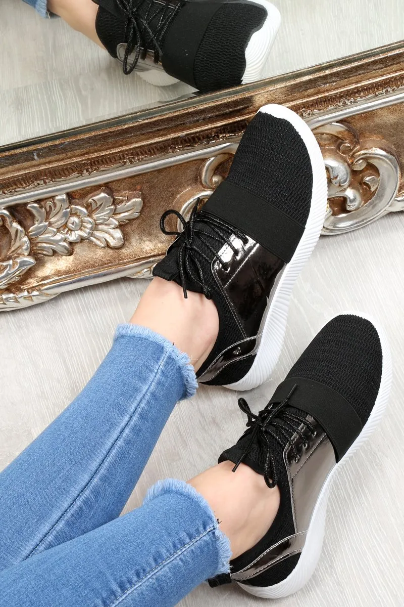 Black Metallic Lace Up Trainers - Kenly