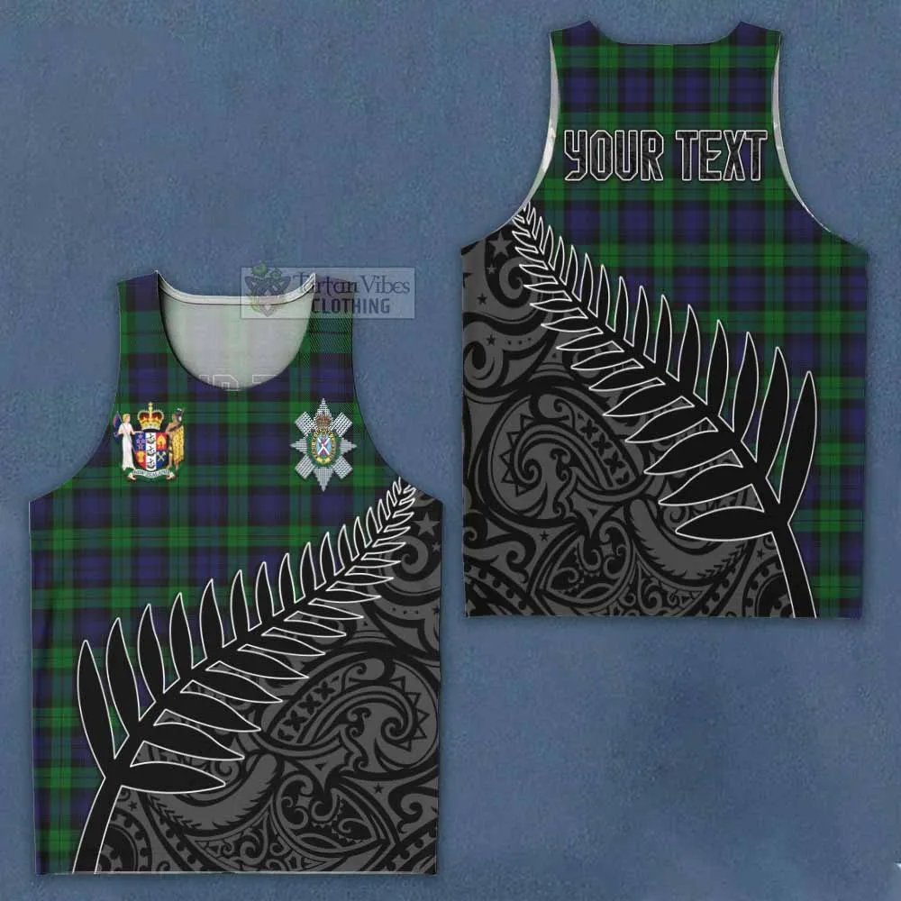 Black Watch Crest Tartan Men's Tank Top with New Zealand Silver Fern Half Style