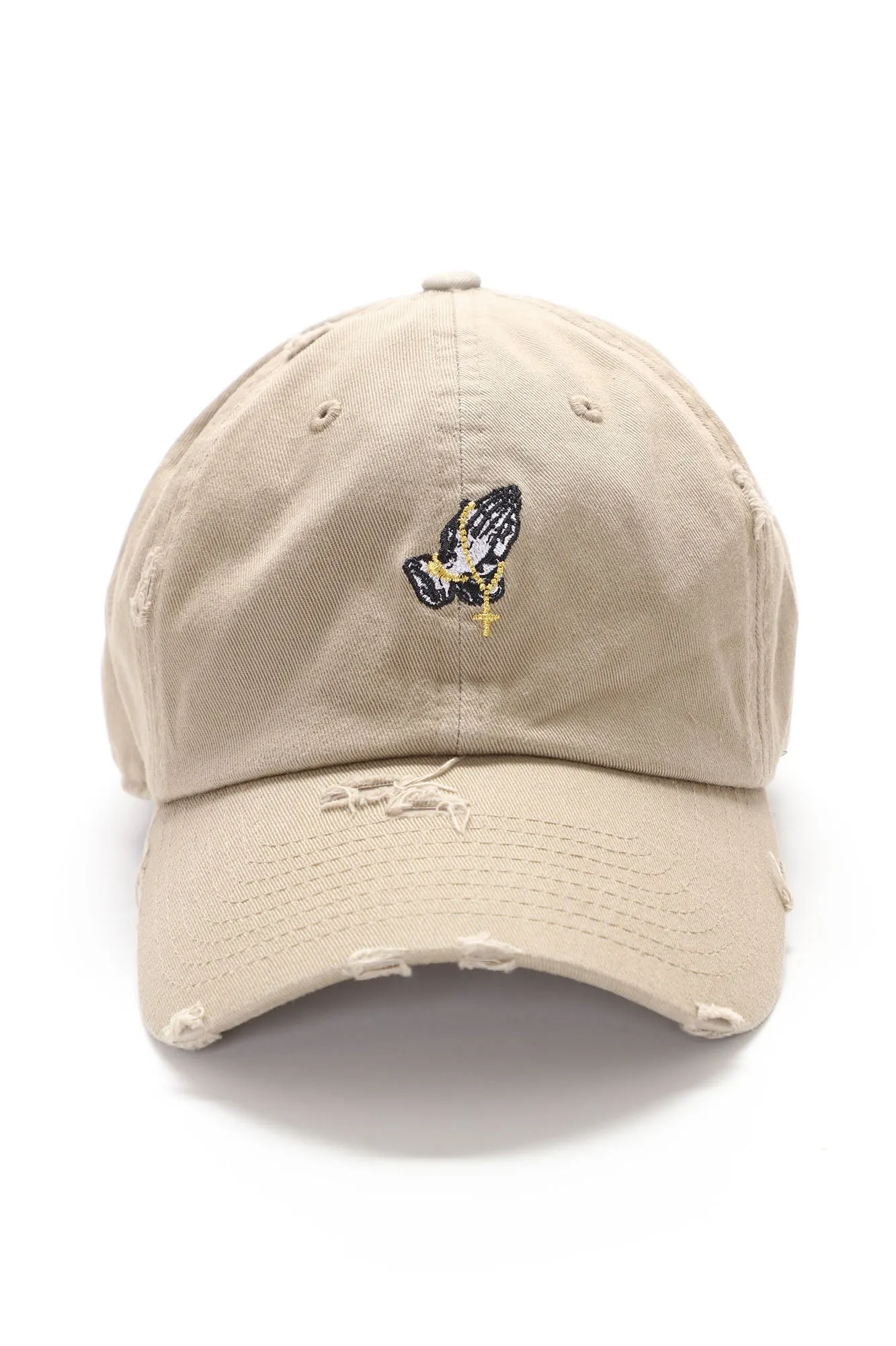 Bless Up Distressed Dad Hat - Khaki