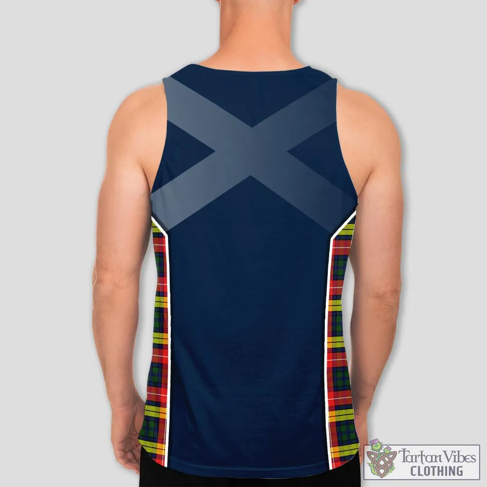 Buchanan Modern Tartan Men's Tanks Top with Family Crest and Scottish Thistle Vibes Sport Style