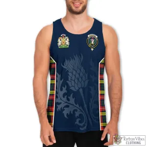 Buchanan Modern Tartan Men's Tanks Top with Family Crest and Scottish Thistle Vibes Sport Style