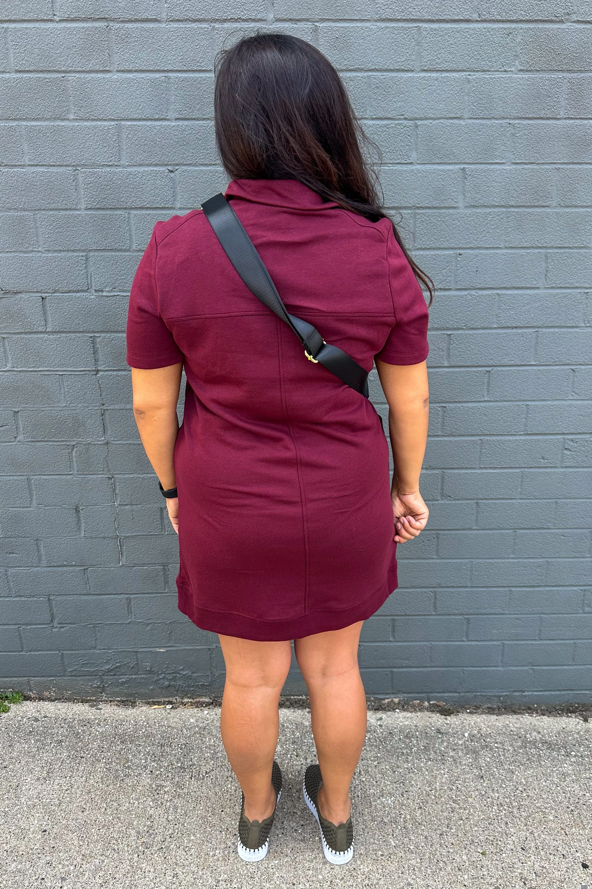 Burgundy Casual Quarter Zip Dress