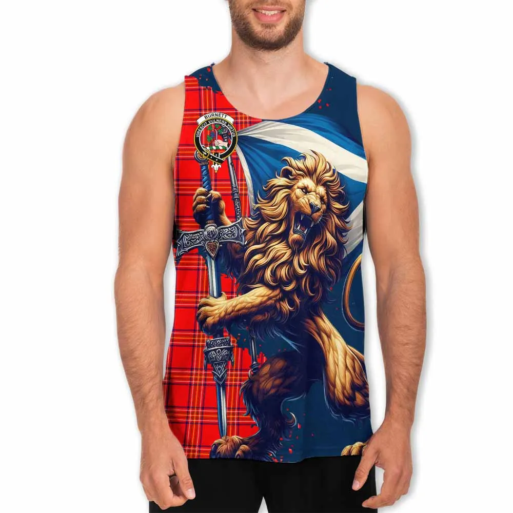 Burnett Tartan Family Crest Men's Tank Top with Scottish Majestic Lion