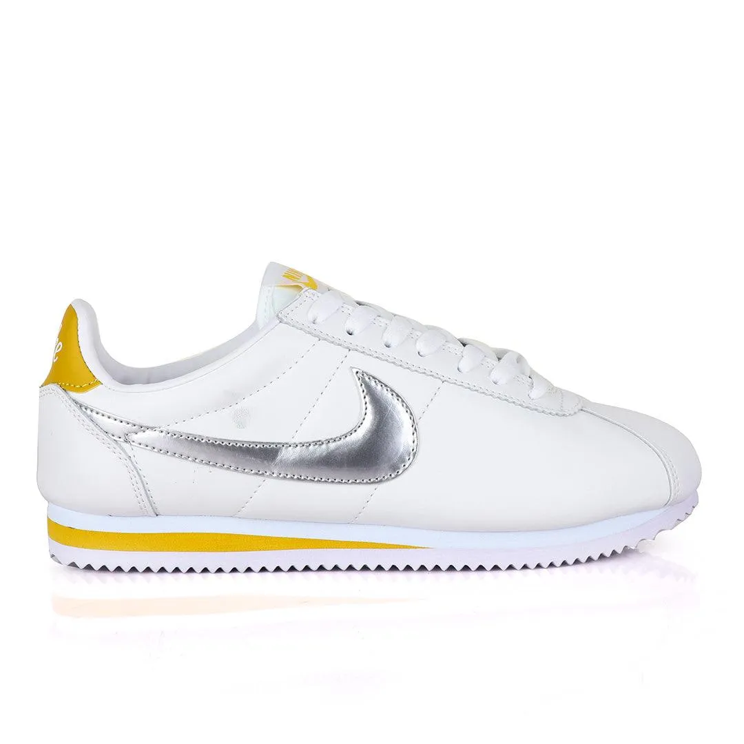 Classic Nk Cortez  Prem  White and Silver Sneakers