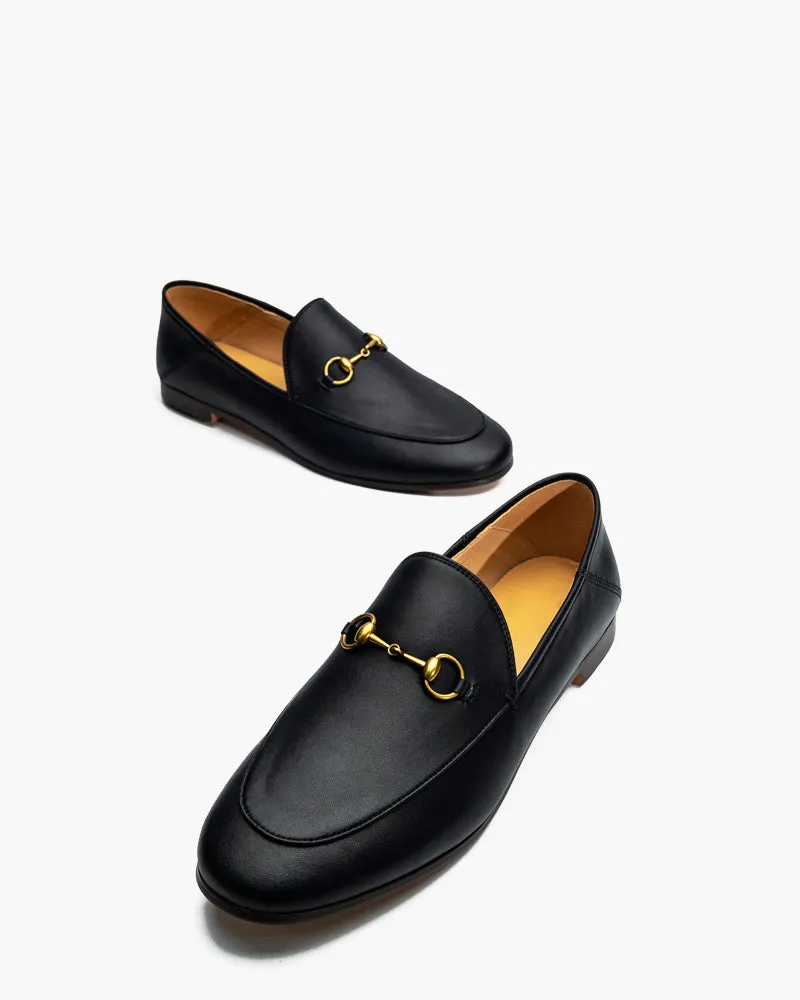 (Clean Up) Classic Metal Buckle Leather Loafers