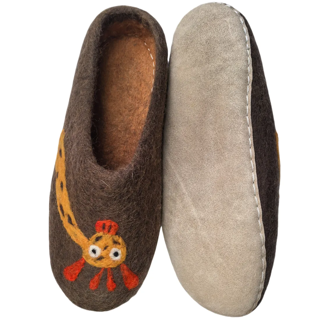 CrazycatZ Women Handmade Natural Wool Slippers indoor shoes Napal Slippers with leather sole Brown