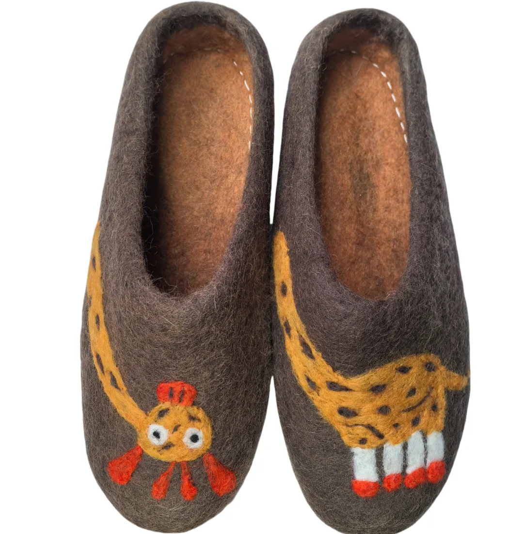 CrazycatZ Women Handmade Natural Wool Slippers indoor shoes Napal Slippers with leather sole Brown