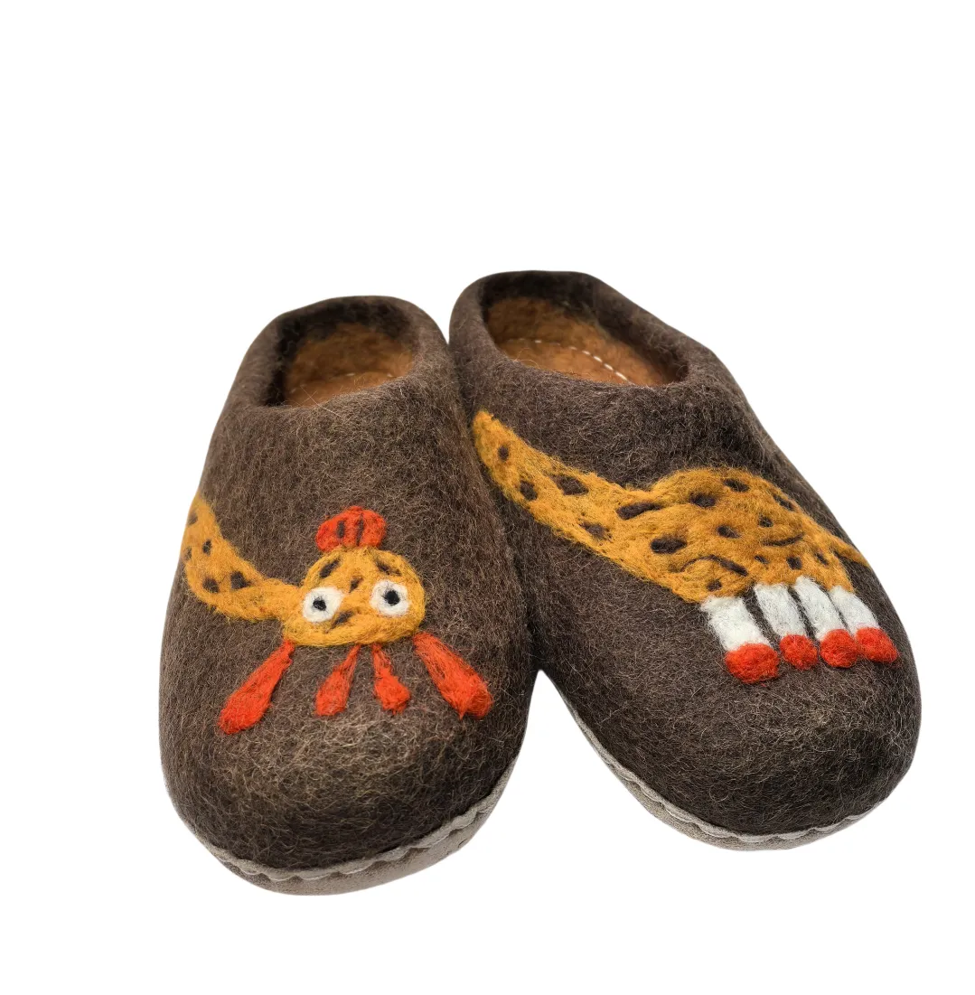 CrazycatZ Women Handmade Natural Wool Slippers indoor shoes Napal Slippers with leather sole Brown