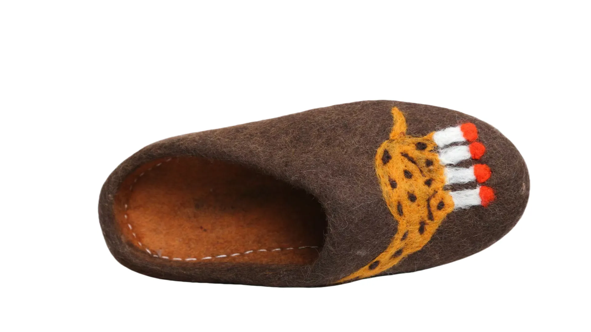 CrazycatZ Women Handmade Natural Wool Slippers indoor shoes Napal Slippers with leather sole Brown