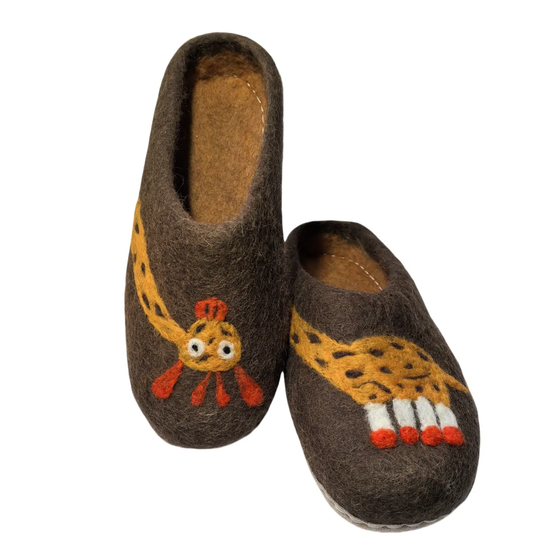 CrazycatZ Women Handmade Natural Wool Slippers indoor shoes Napal Slippers with leather sole Brown