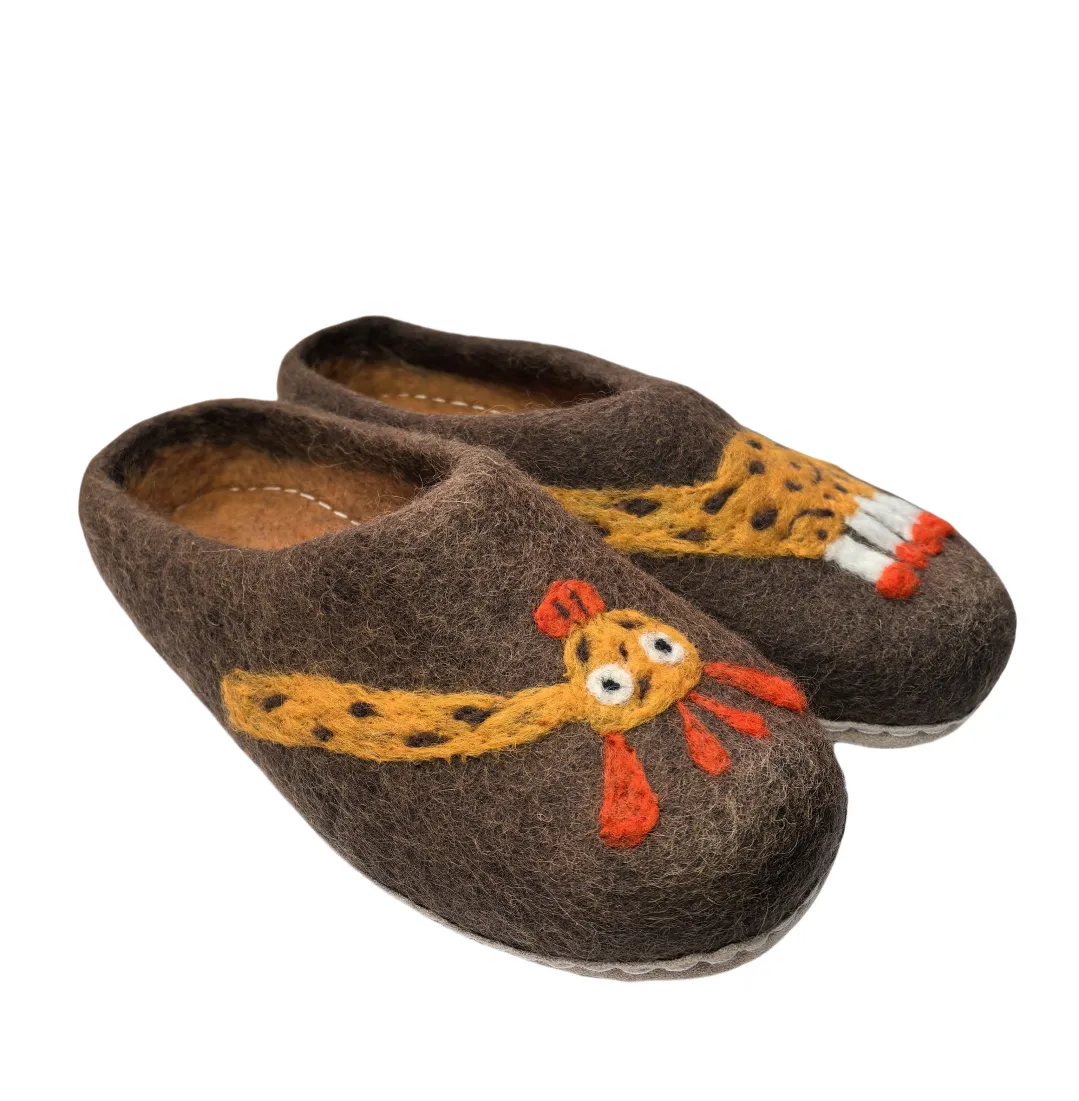 CrazycatZ Women Handmade Natural Wool Slippers indoor shoes Napal Slippers with leather sole Brown