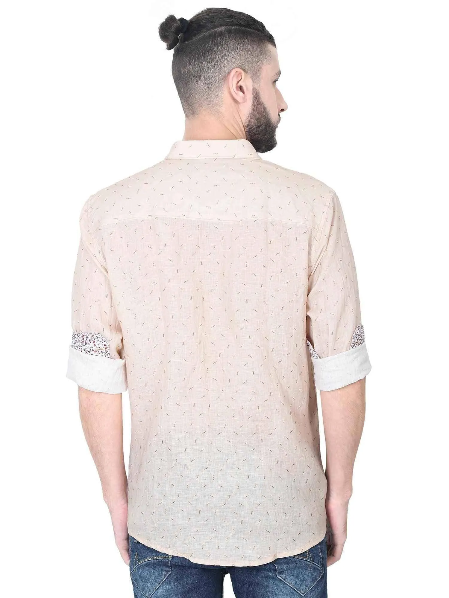 Cream Linen Printed Casual Shirt