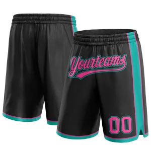 Custom Black Pink-Aqua Authentic Basketball Shorts