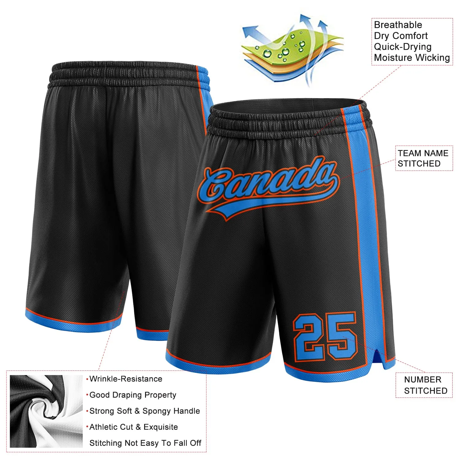 Custom Black Powder Blue-Orange Authentic Basketball Shorts