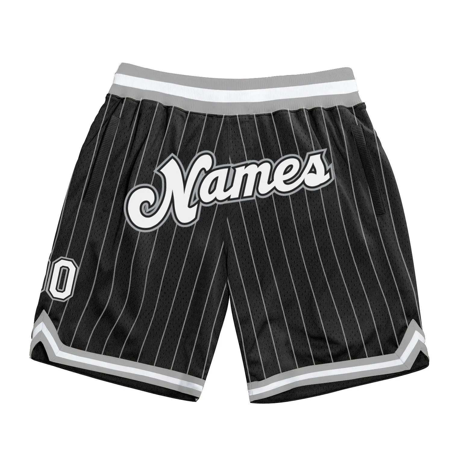 Custom Black White Pinstripe White-Gray Authentic Basketball Shorts