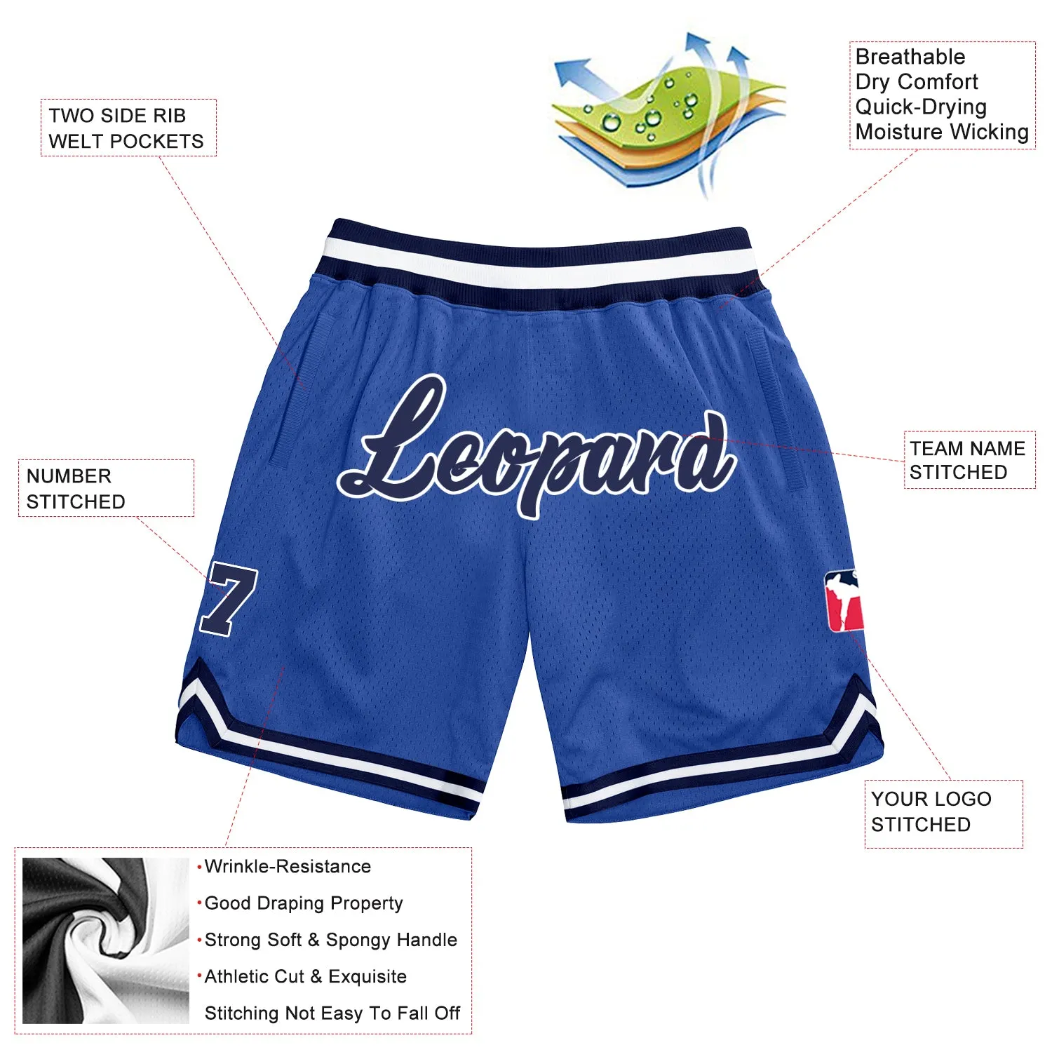 Custom Blue Navy-White Authentic Throwback Basketball Shorts