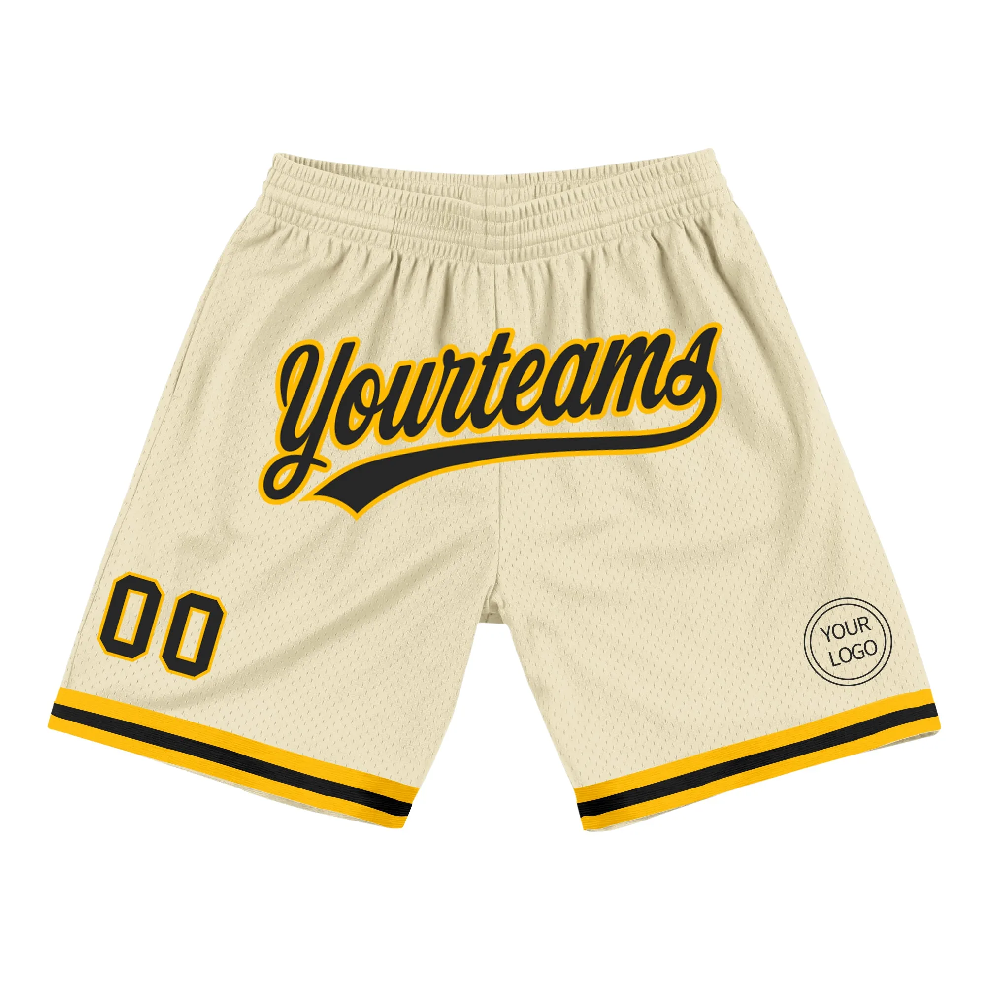 Custom Cream Black-Gold Authentic Throwback Basketball Shorts