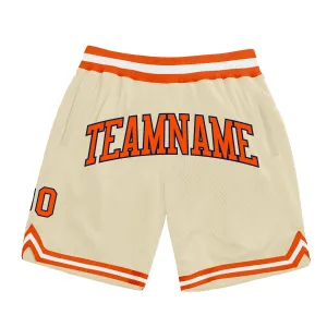 Custom Cream Orange-Navy Authentic Throwback Basketball Shorts