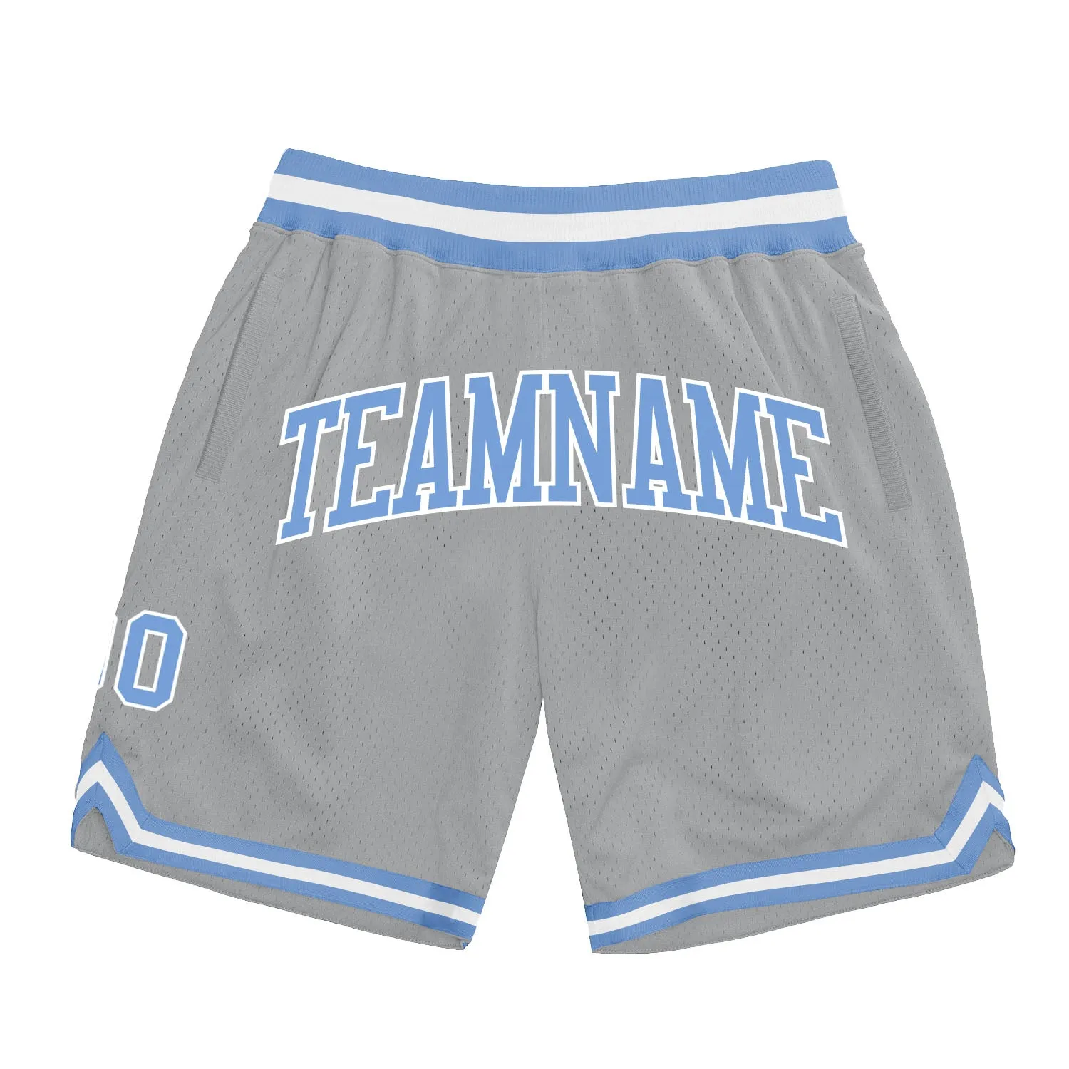 Custom Gray Light Blue-White Authentic Throwback Basketball Shorts