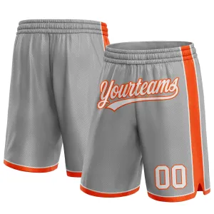 Custom Gray White-Orange Authentic Basketball Shorts