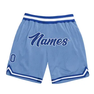 Custom Light Blue Royal-White Authentic Throwback Basketball Shorts