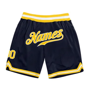 Custom Navy Gold-White Authentic Throwback Basketball Shorts