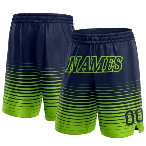 Custom Navy Neon Green Pinstripe Fade Fashion Authentic Basketball Shorts