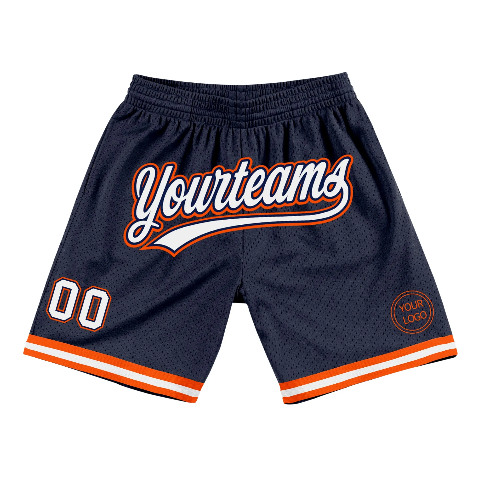 Custom Navy White-Orange Authentic Throwback Basketball Shorts