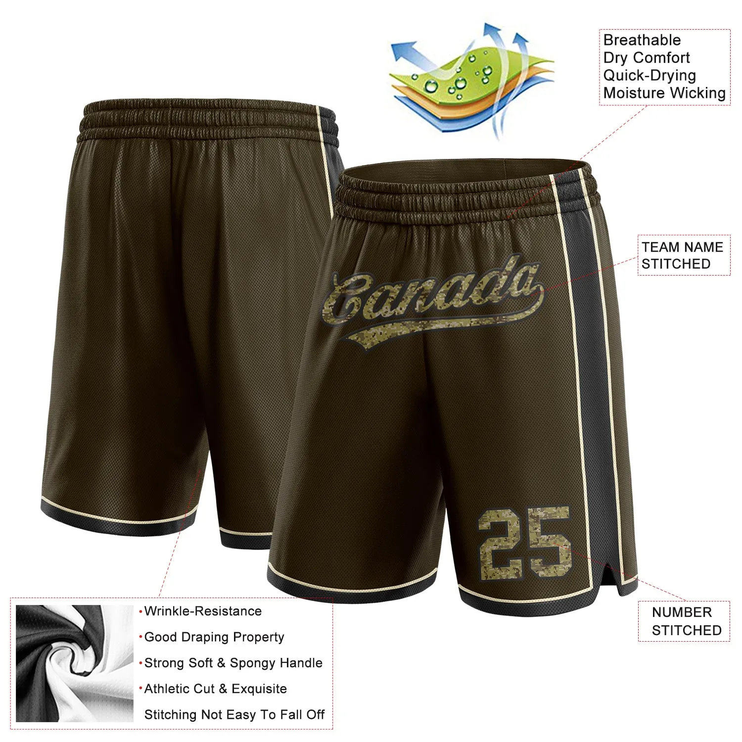 Custom Olive Camo Cream-Black Authentic Salute To Service Basketball Shorts