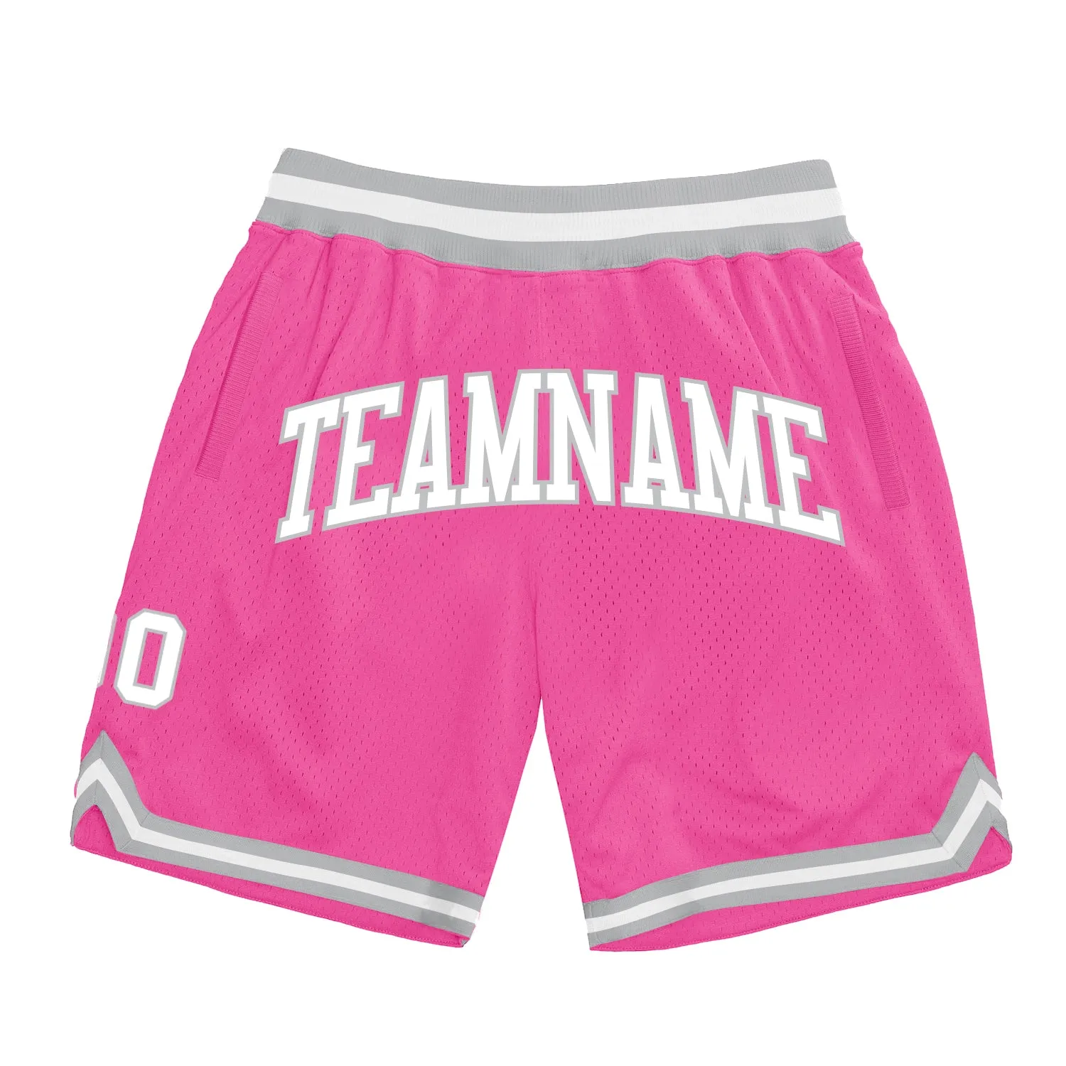 Custom Pink White-Gray Authentic Throwback Basketball Shorts