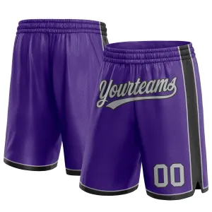 Custom Purple Gray-White Authentic Basketball Shorts